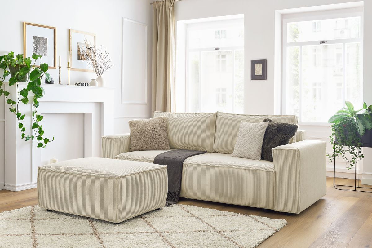 Sofa rozkładana z pojemnikiem NIHAD sztruks z pufą