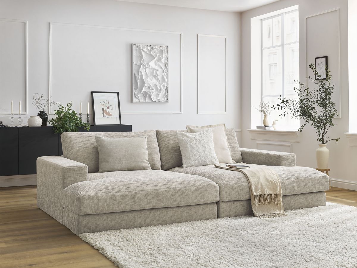 Sofa nierozkładana 4-osobowa LEONARD z głębokim siedziskiem tkanina strukturalna