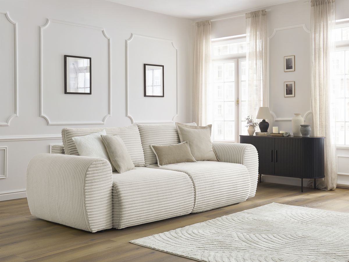 Sofa rozkładana z pojemnikiem LUCIEN gruby miękki sztruks