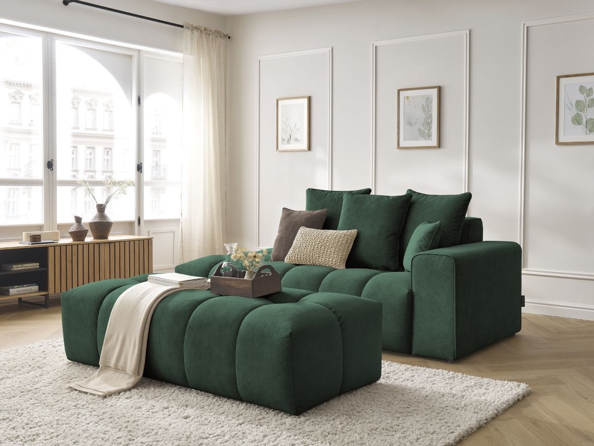 Sofa nierozkładana MONT-BLANC welur z pufą