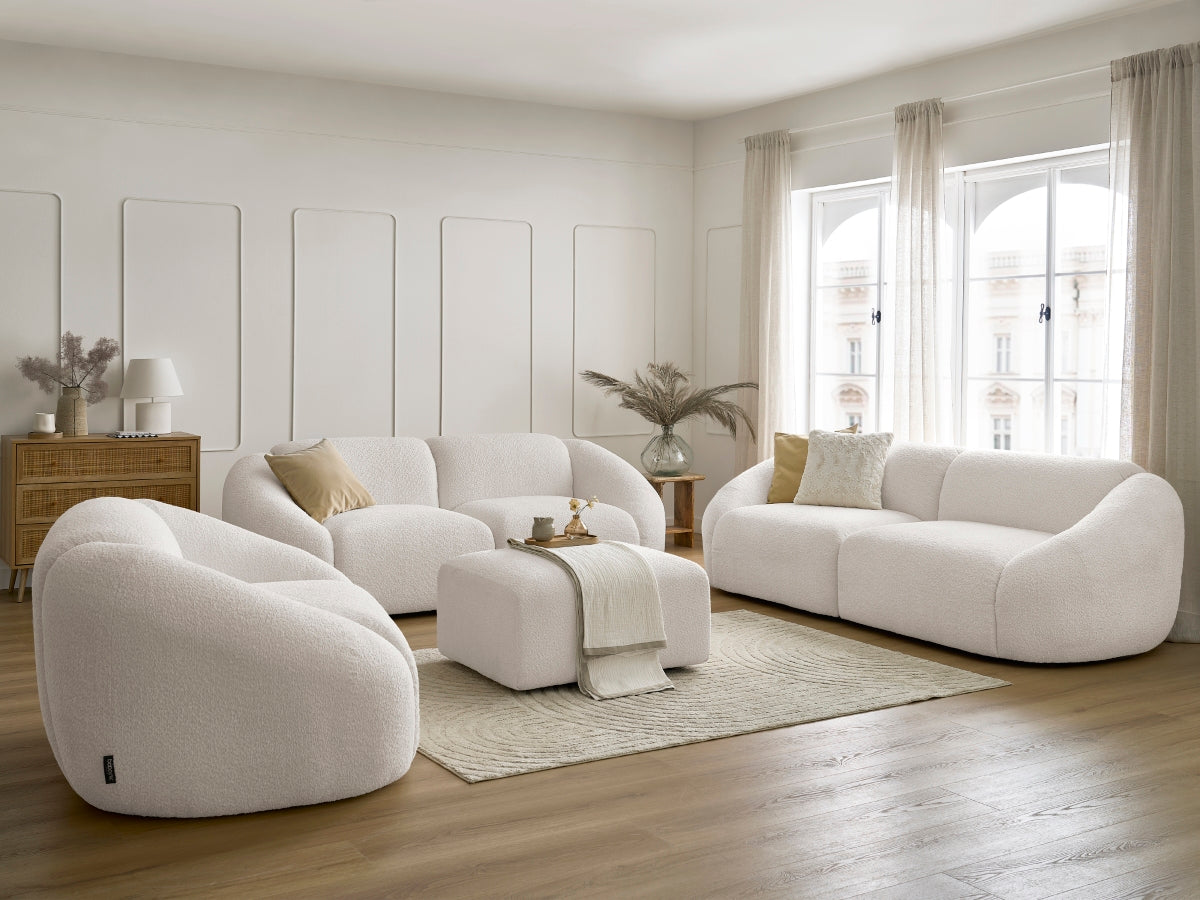 Zestaw Sofa nierozkładany 3+2-osobowymi + Fotel TINA tkanina bukla z pufą