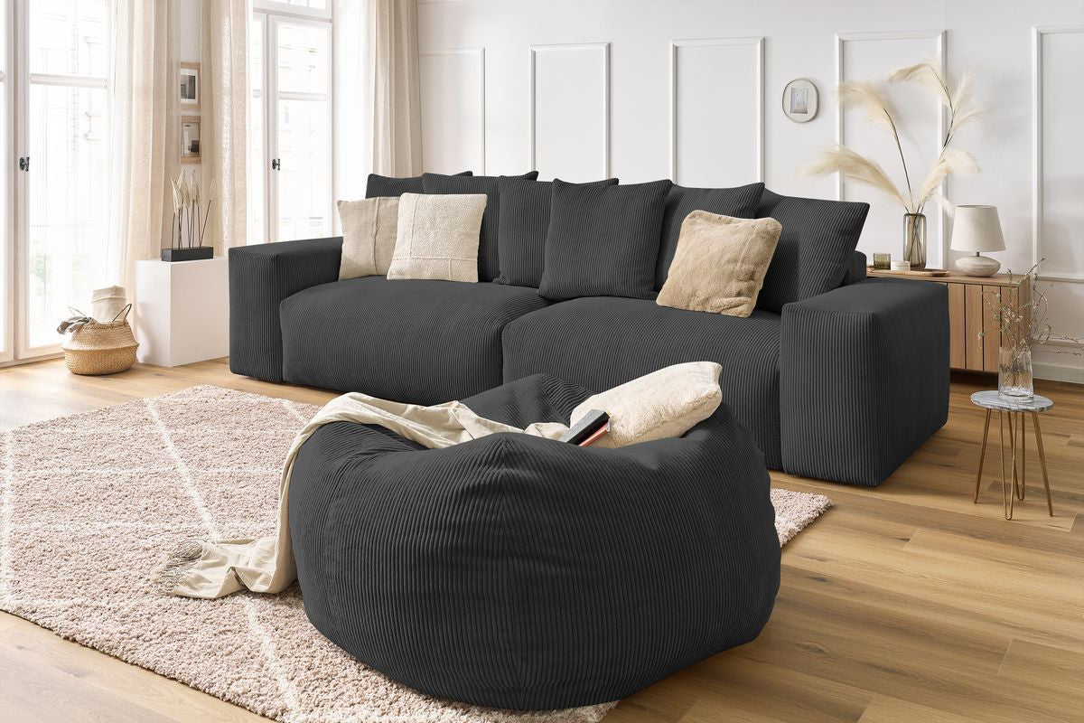 Sofa nierozkładana 4-osobowa VOLTAIRE sztruks z pufą