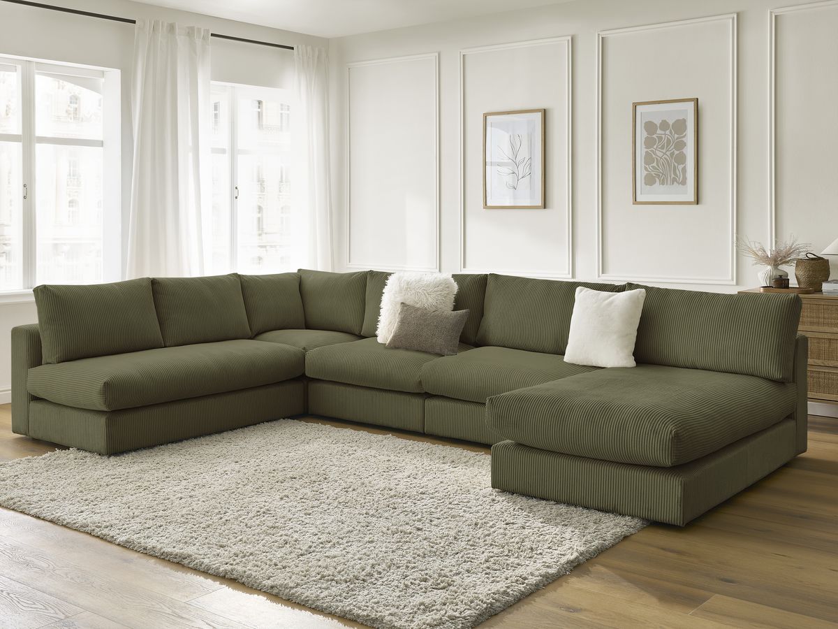 Narożnik modułowy PARIS sztruks z 3 modułami, 1 szezlongiem i 1 modułem narożnym