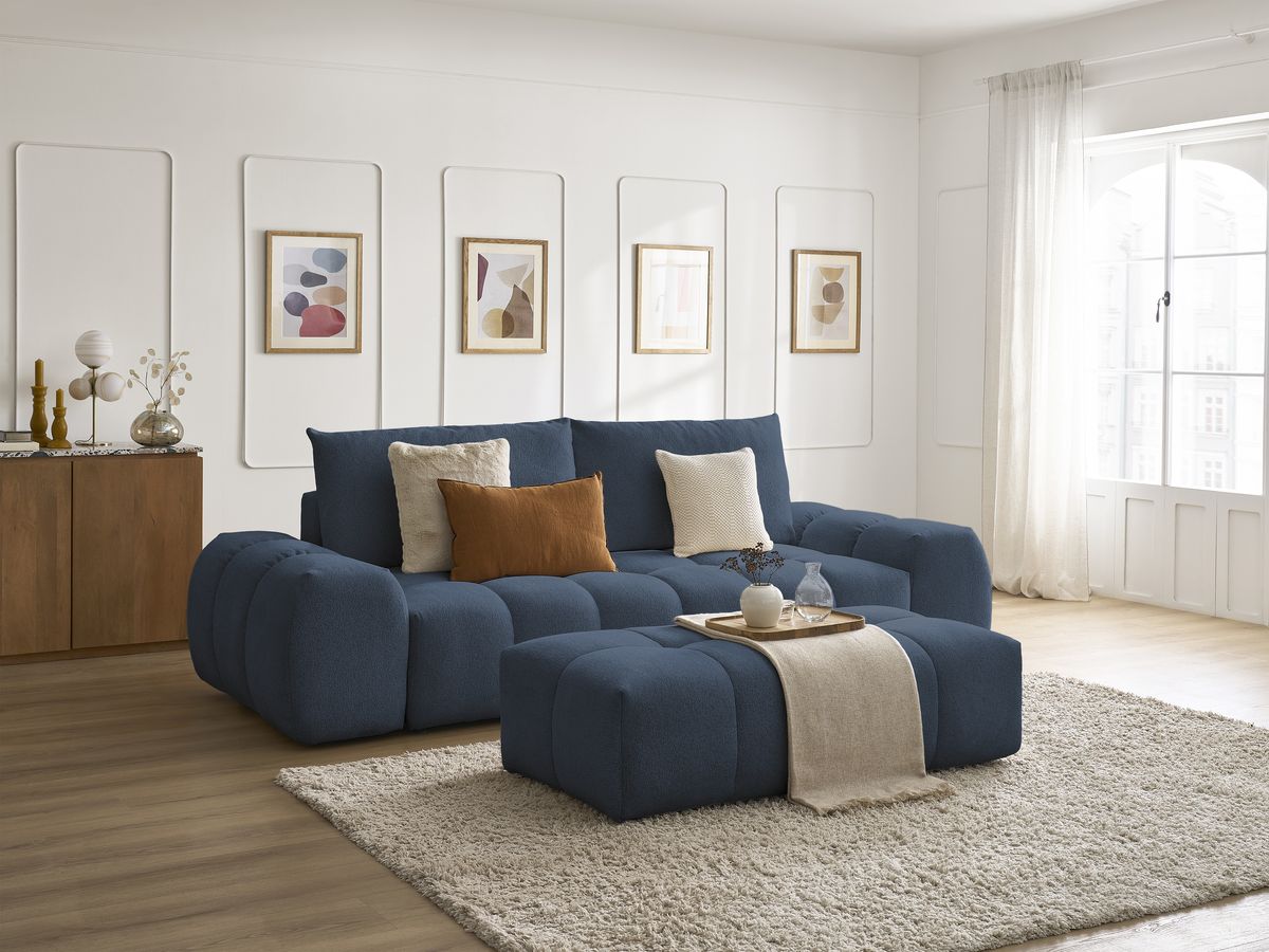 Sofa rozkładana z pojemnikiem EVEREST tkanina melanżowa z pufą