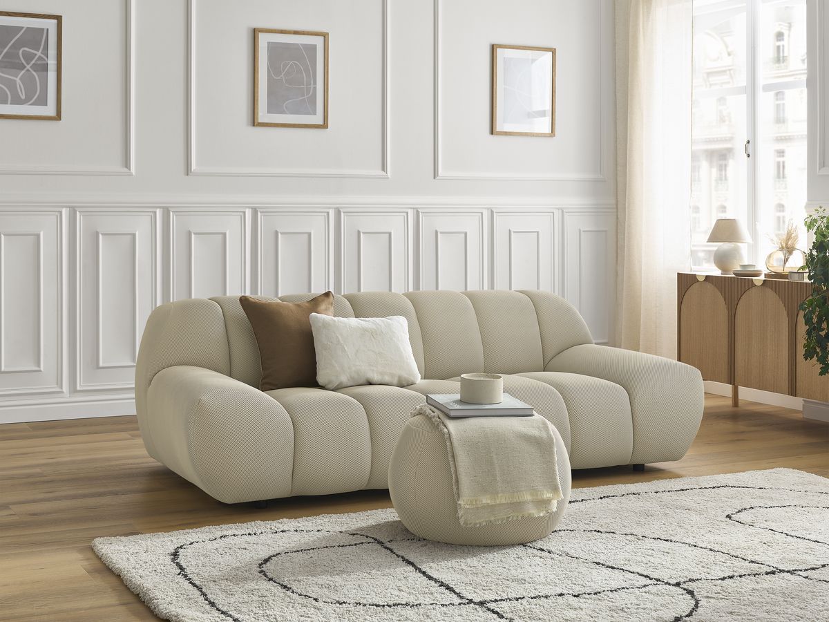 Sofa prosta 2-osobowa nierozkładana HAYDEN z małym pufem tkanina mesh