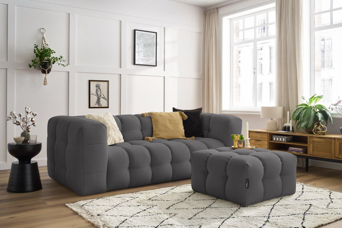 Sofa prosta rozkładana z systemem ekspres 3-osobowa CLOUD tkanina gładka z pufą