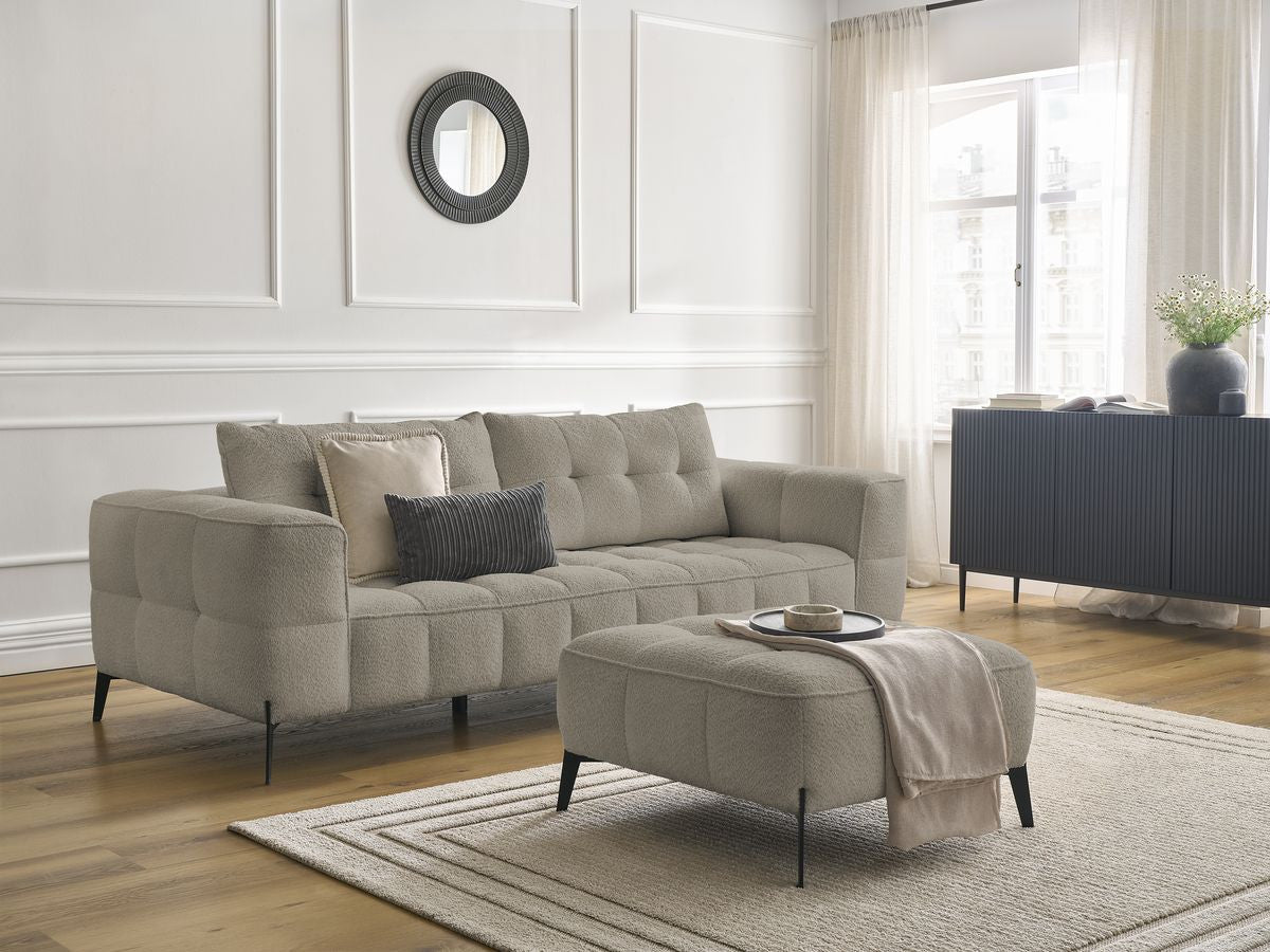 Sofa 3-osobowa nierozkładana ANIS tkanina bukla z pufą