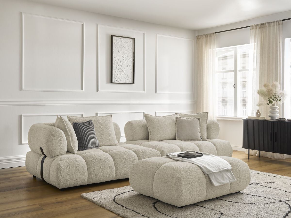 Sofa nierozkładana 4-osobowa ALYA tkanina bukla z pufą