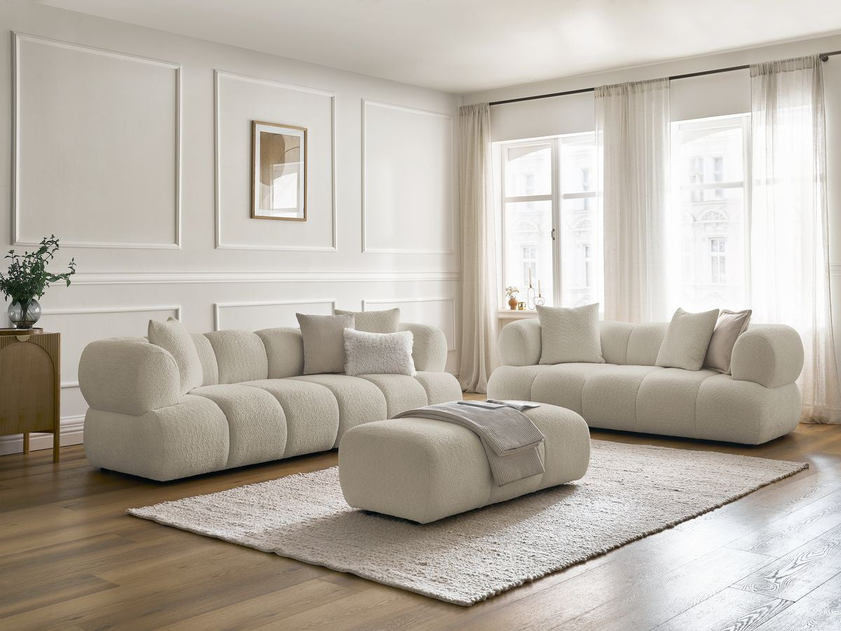 Zestaw Sofa nierozkładany 3+2-osobowymi PAMIRA tkanina bukla z pufą