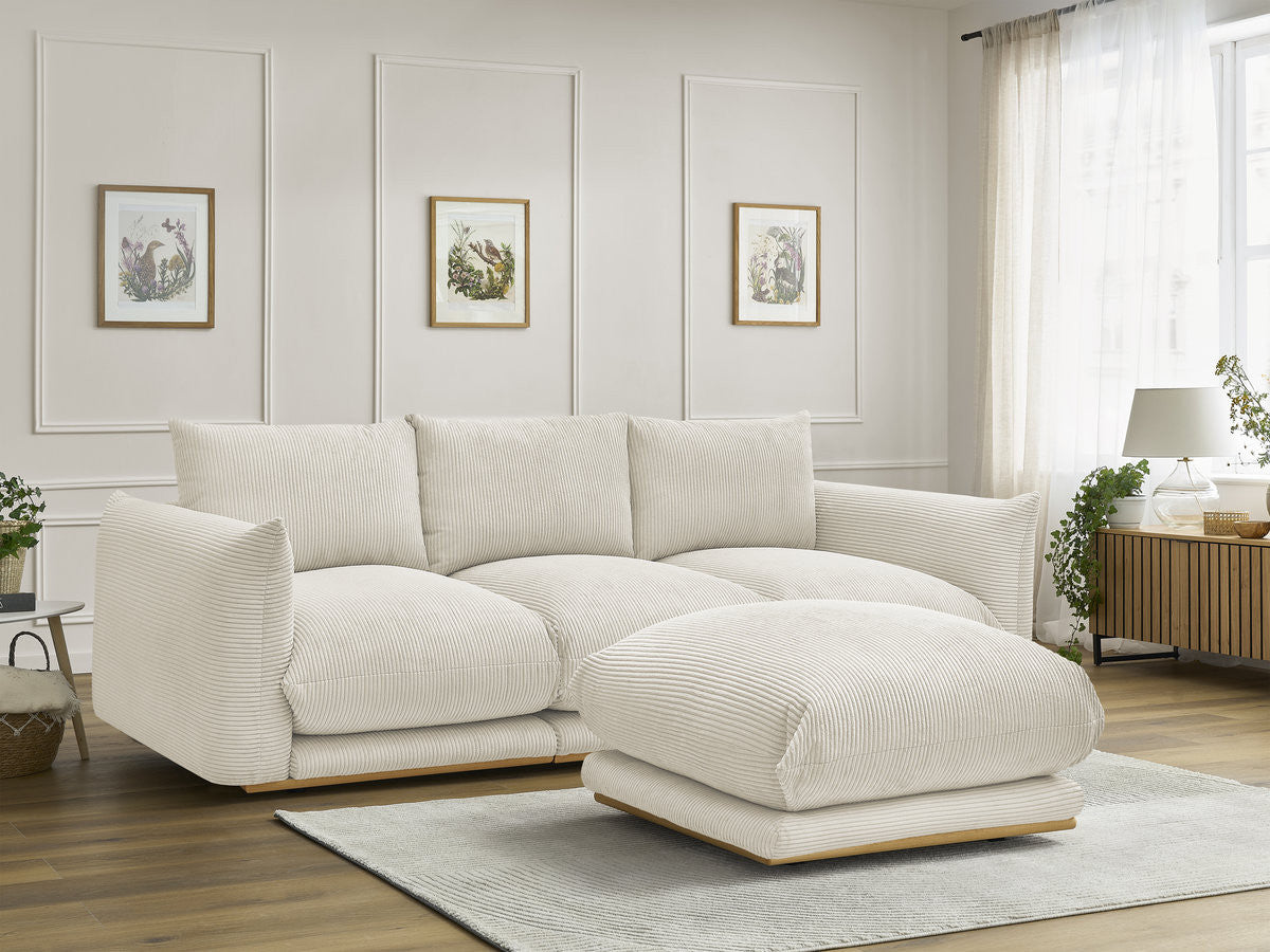 Sofa 3-osobowa nierozkładana ERNEST tkanina sztruks z pufą