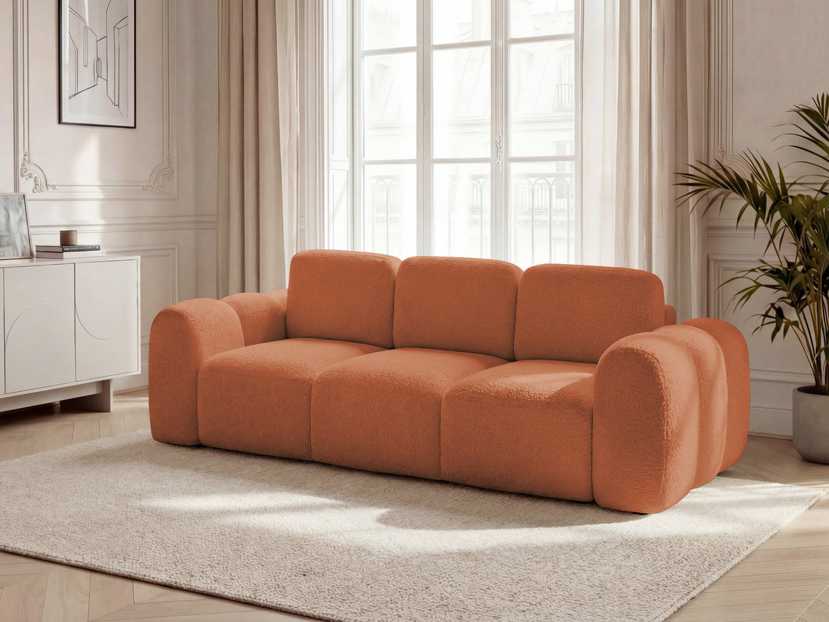Sofa rozkładana z pojemnikiem 3-osobowa MONTAIGNE tkanina bukla