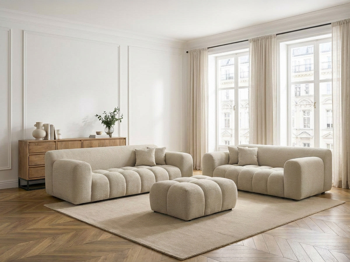 Zestaw Sofa nierozkładany 3+2-osobowymi MELISSE tkanina strukturalna z pufą