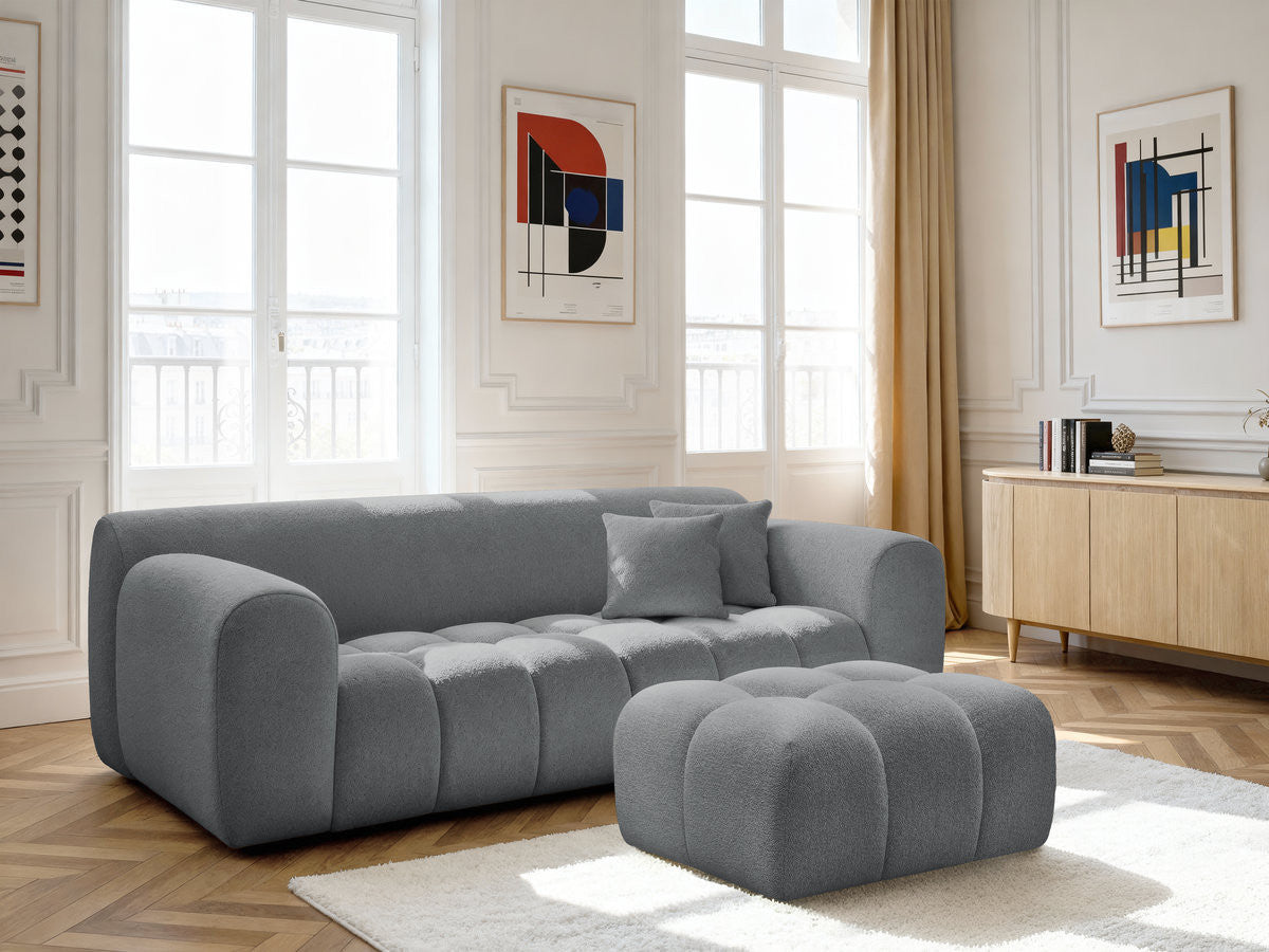 Sofa 3-osobowa nierozkładana MELISSE tkanina melanżowa z pufą