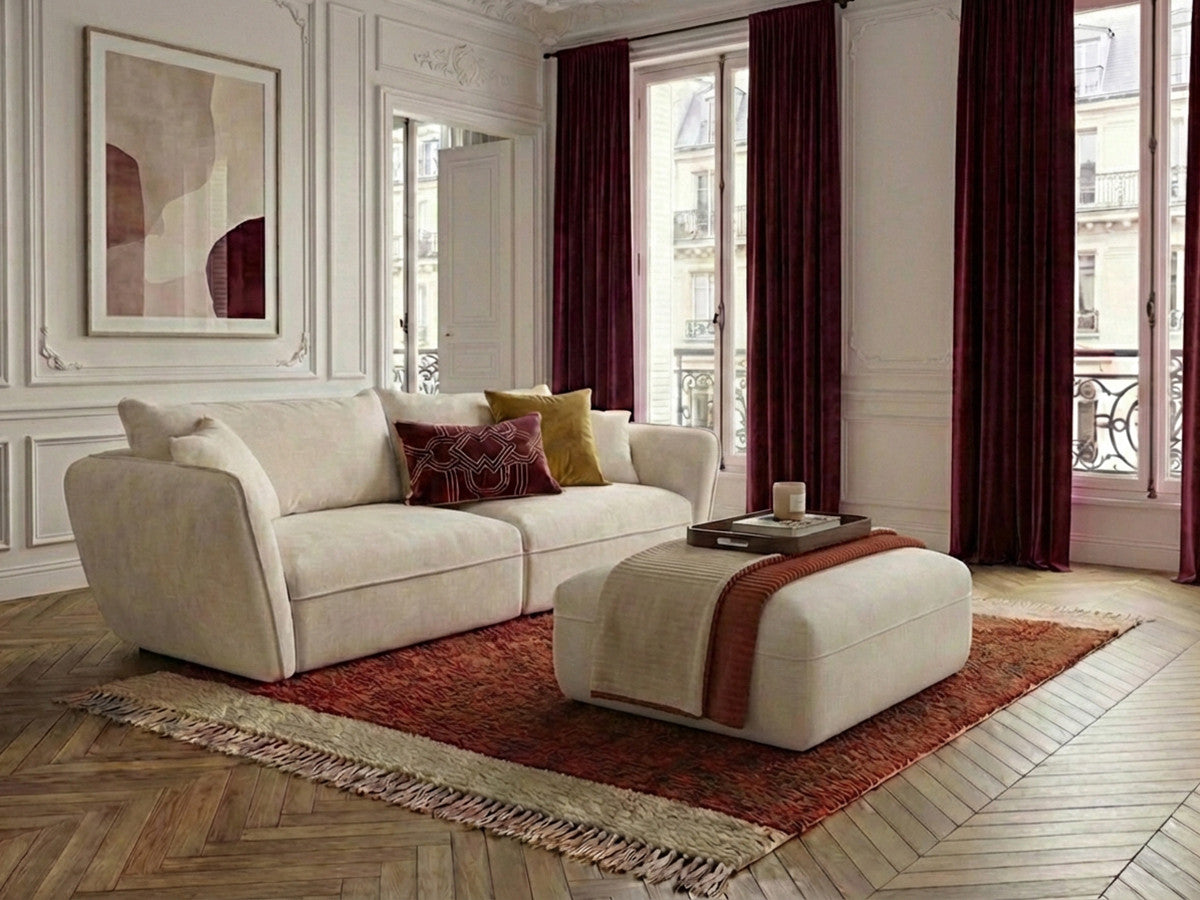 Sofa 3-osobowa nierozkładana LUIGI gładka tkanina z pufą