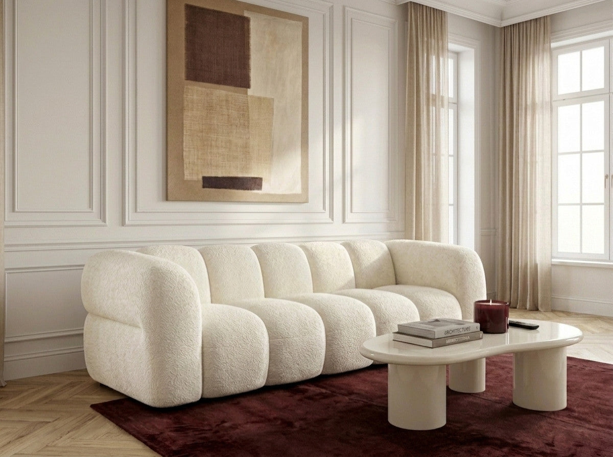 Sofa prosta stała 3-osobowa CURVY z tkaniny szenilowej
