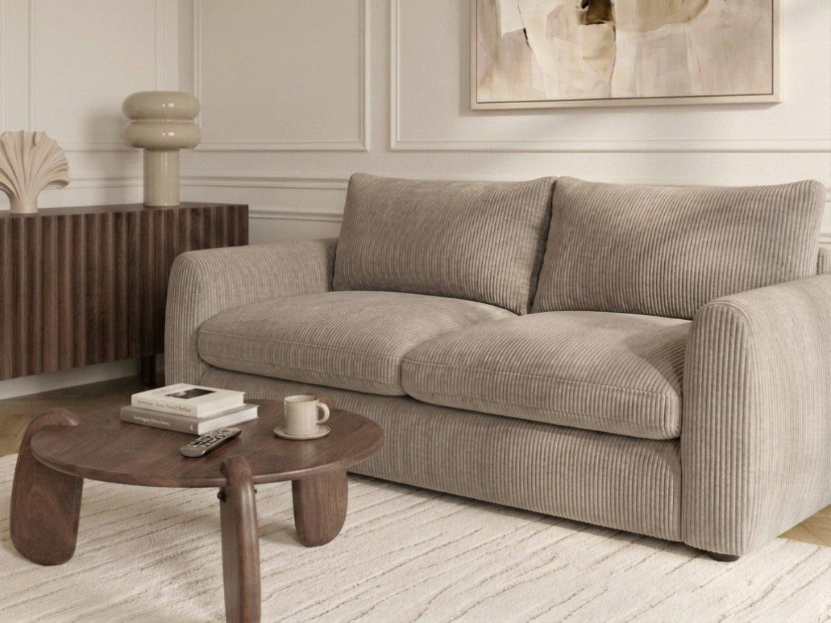 Sofa prostą rozkładaną z szybkim rozkładaniem, 3-osobową ARCHI, z prążkowaną tkaniną strukturalną