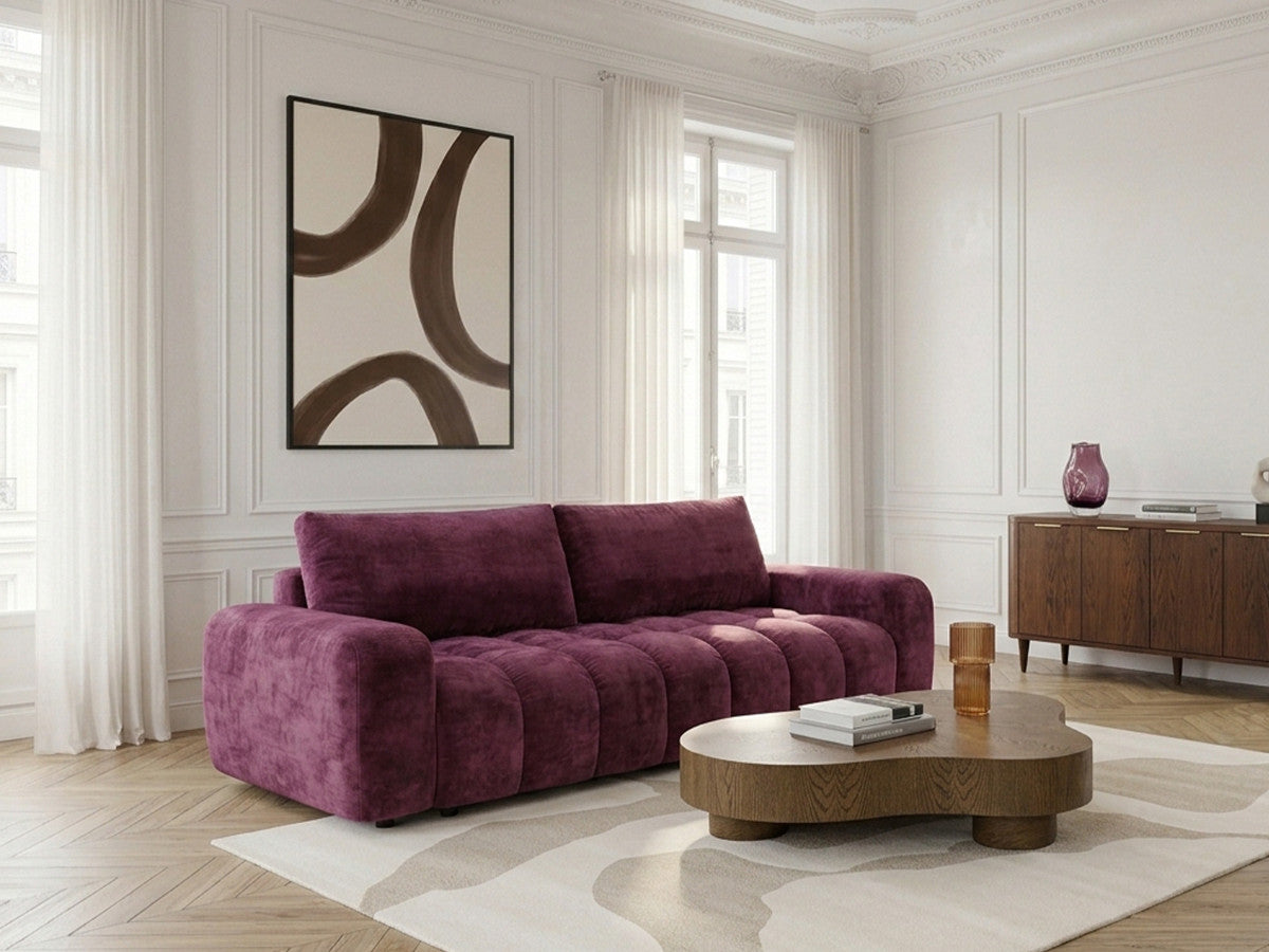 Prosta sofa z funkcją spania JULES dla 3 osób, obita gładką tkaniną