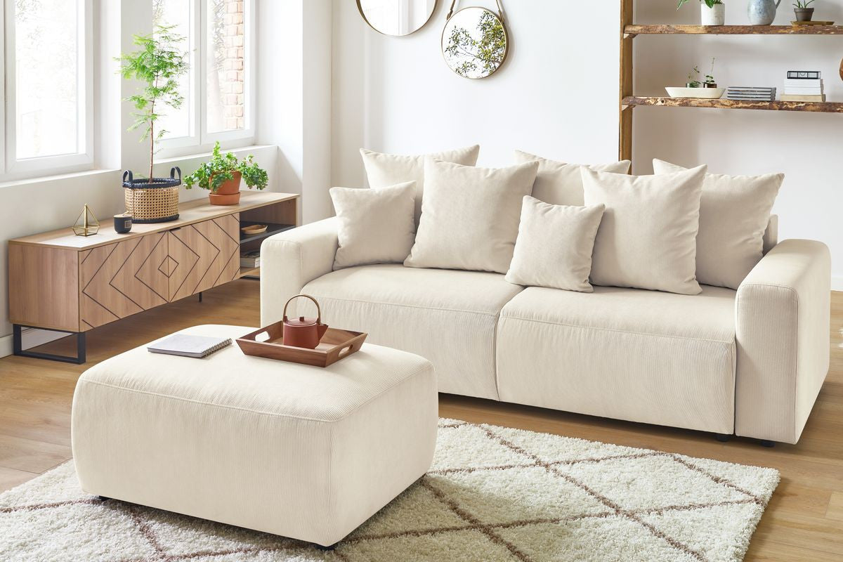 Sofa rozkładana z pojemnikiem ENVY sztruks z pufą