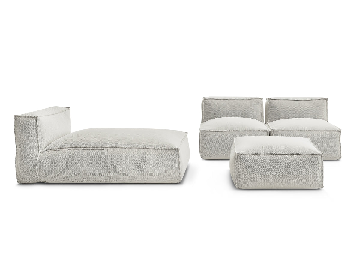 Sofa ogrodowa modułowa BIARRITZ z pokrowcem ochronnym, 2 modułami 1-osobowymi, 1 szezlongiem i 1 pufą