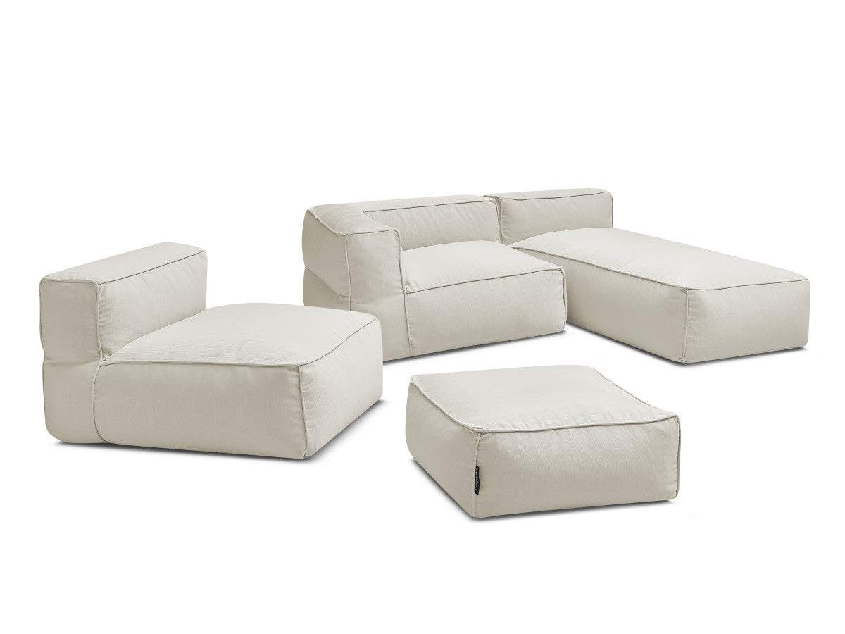 Sofa ogrodowa modułowa GIULIA z pokrowcem ochronnym, 1 Moduł 1-osobowymi, 1 modułem narożnym, 1 szezlongiem i 1 pufą