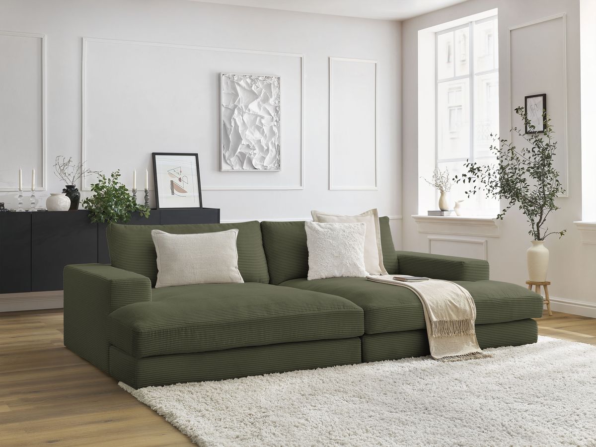Sofa nierozkładana 4-osobowa kompaktowa LEONARD z głębokim siedziskiem sztruks