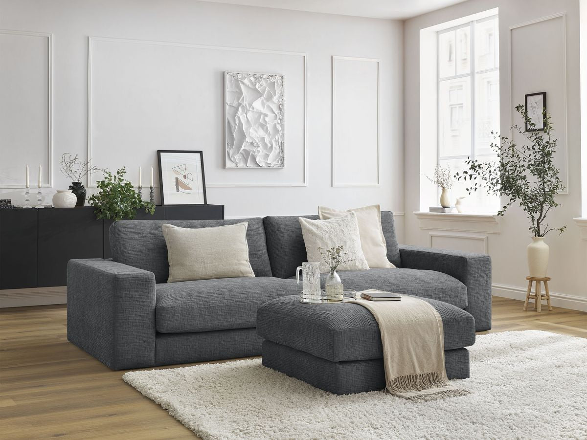 Sofa kompaktowa 3-osobowa nierozkładana LEONARD tkanina strukturalna z pufą