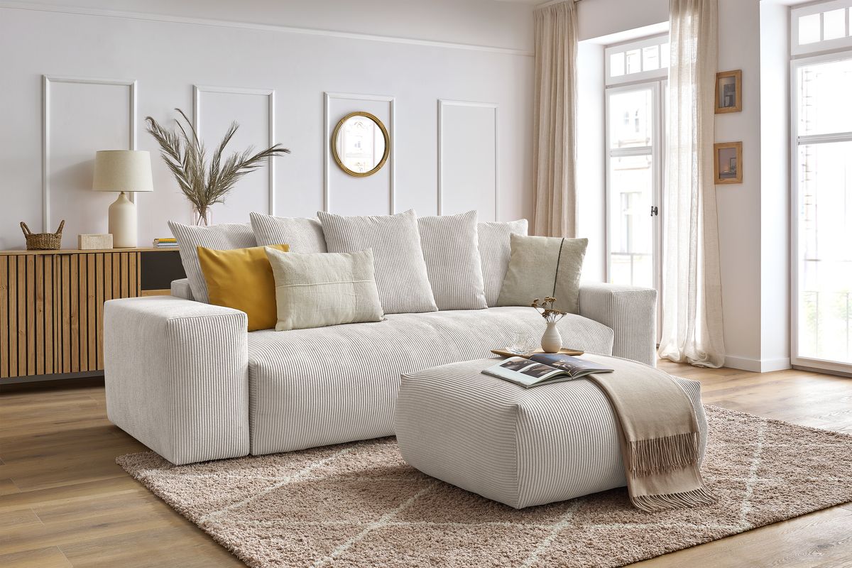 Sofa rozkładana z pojemnikiem VOLTAIRE z pufą