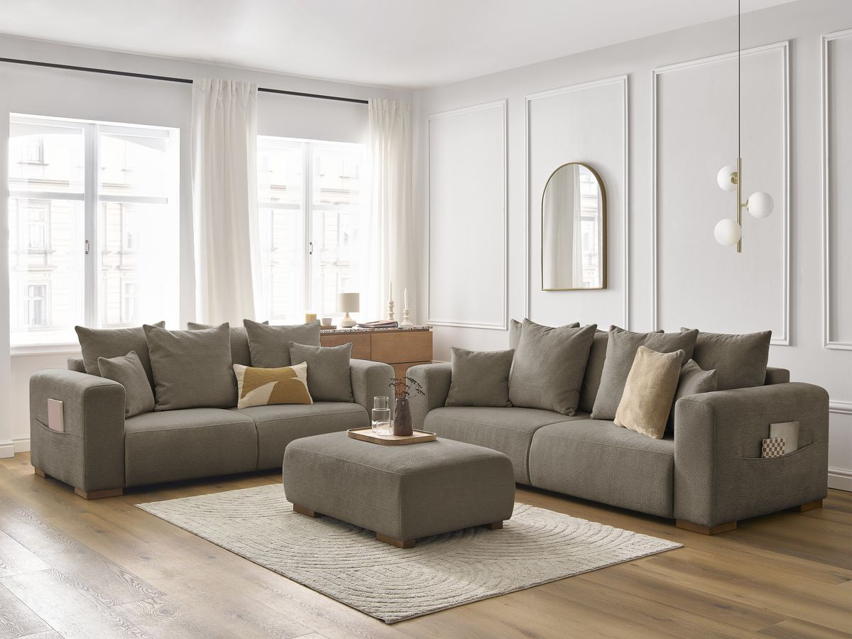 Zestaw Sofa nierozkładany 3+2-osobowymi SIDONIE tkanina melanżowa z pufą