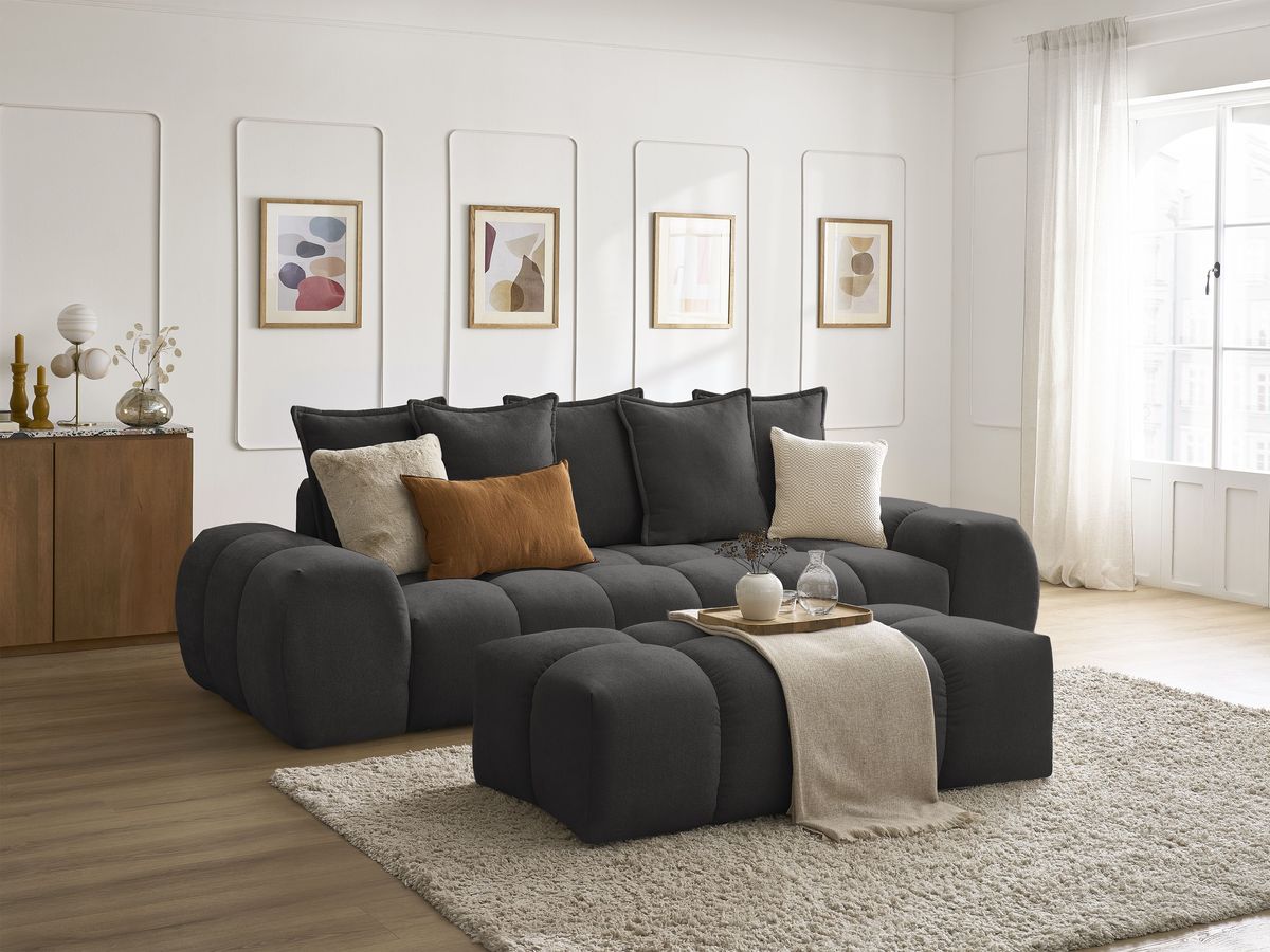 Sofa rozkładana z pojemnikiem EVEREST tkanina strukturalna z pufą