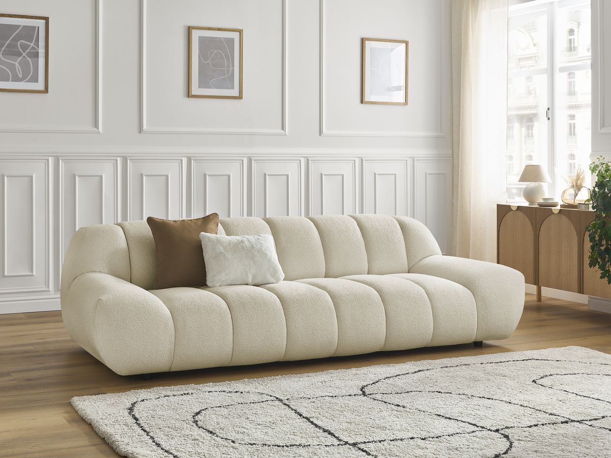 Sofa prosta 3-osobowa nierozkładana HAYDEN tkanina bouclé