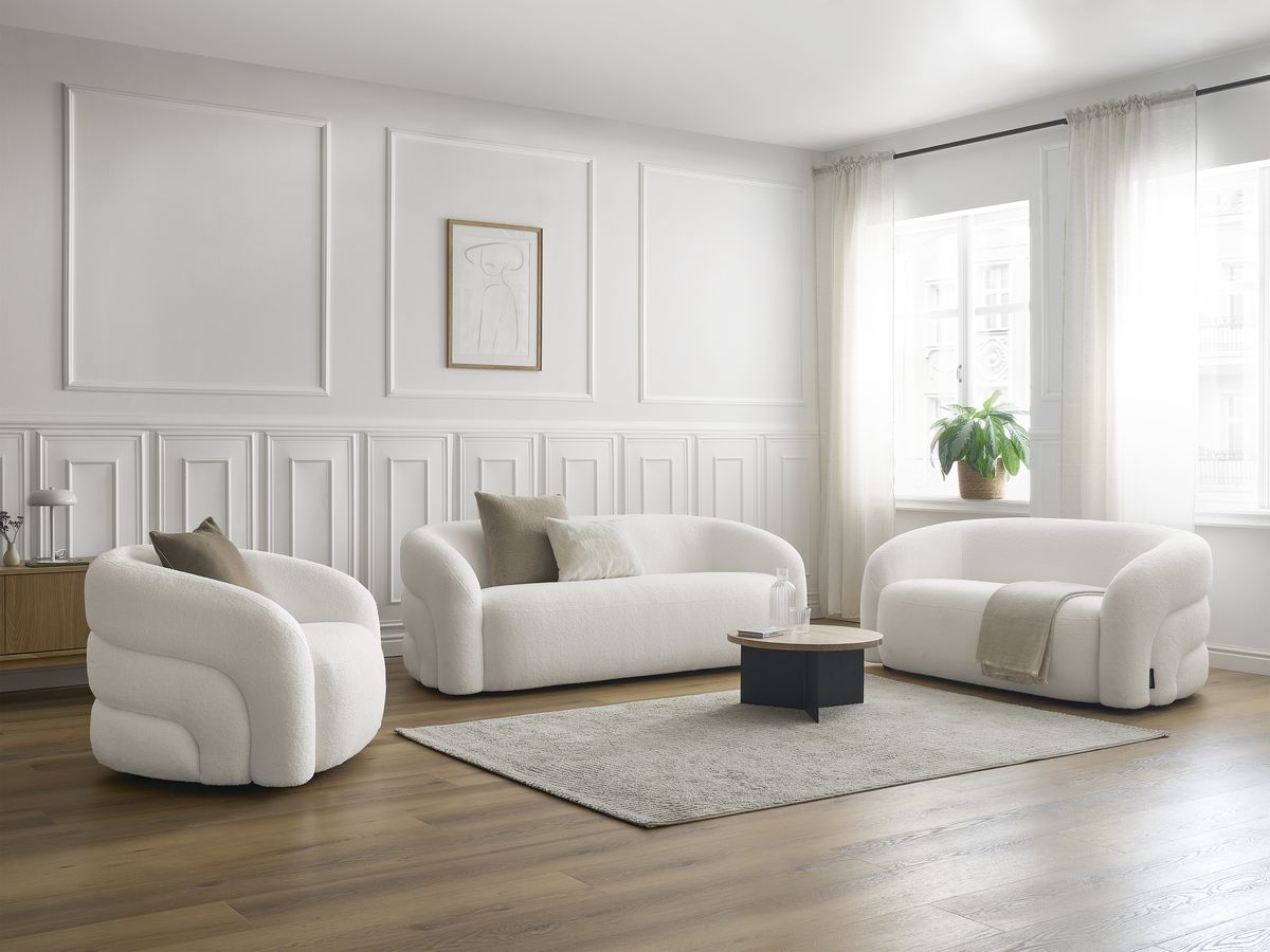 Zestaw Sofa nierozkładany 3+2-osobowymi + Fotel obrotowy ELINA tkanina bukla
