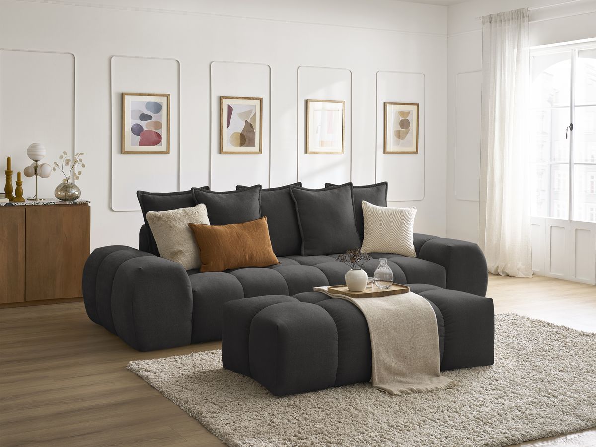 Sofa 3-osobowa nierozkładana EVEREST tkanina strukturalna z pufą