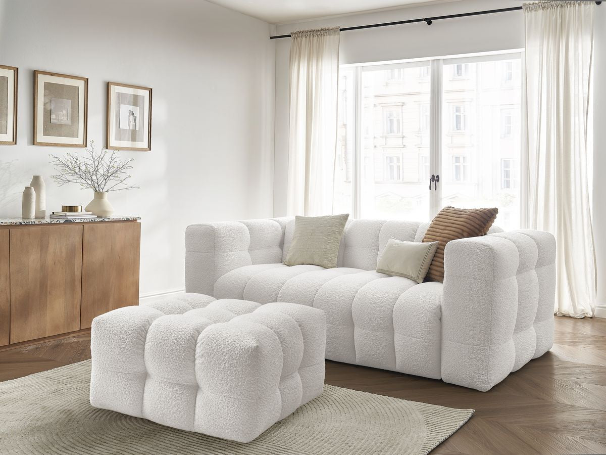 Sofa rozkładana z systemem włoskim 3-osobowa CLOUD tkanina bukla z pufą