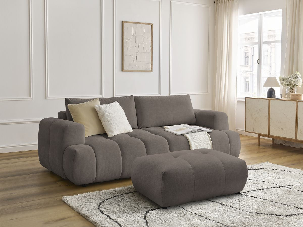 Sofa rozkładana 3-osobowa FUJI gładka tkanina z pufą