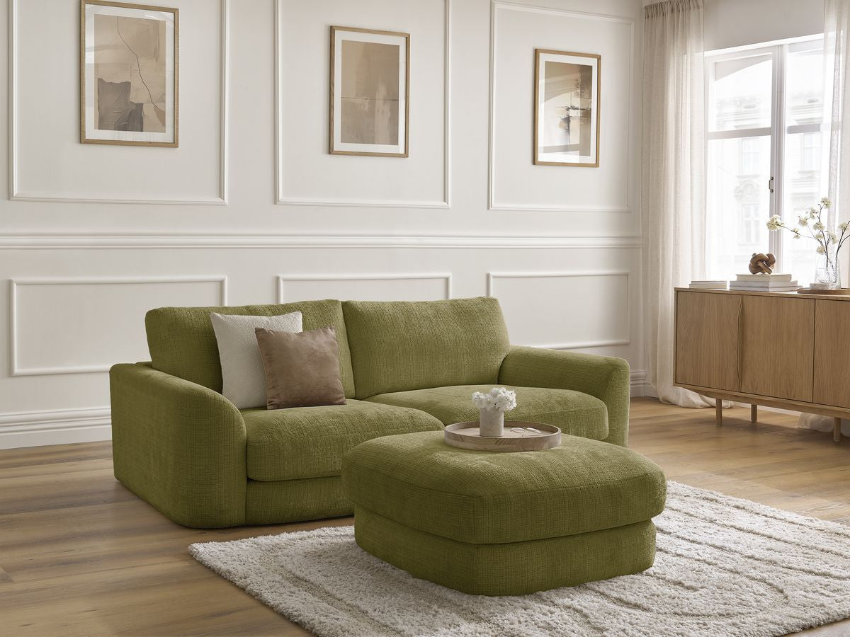 Sofa nierozkładana LEONORE tkanina strukturalna z pufą