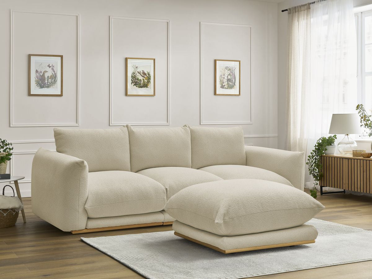 Sofa 3-osobowa nierozkładana ERNEST tkanina bukla z pufą