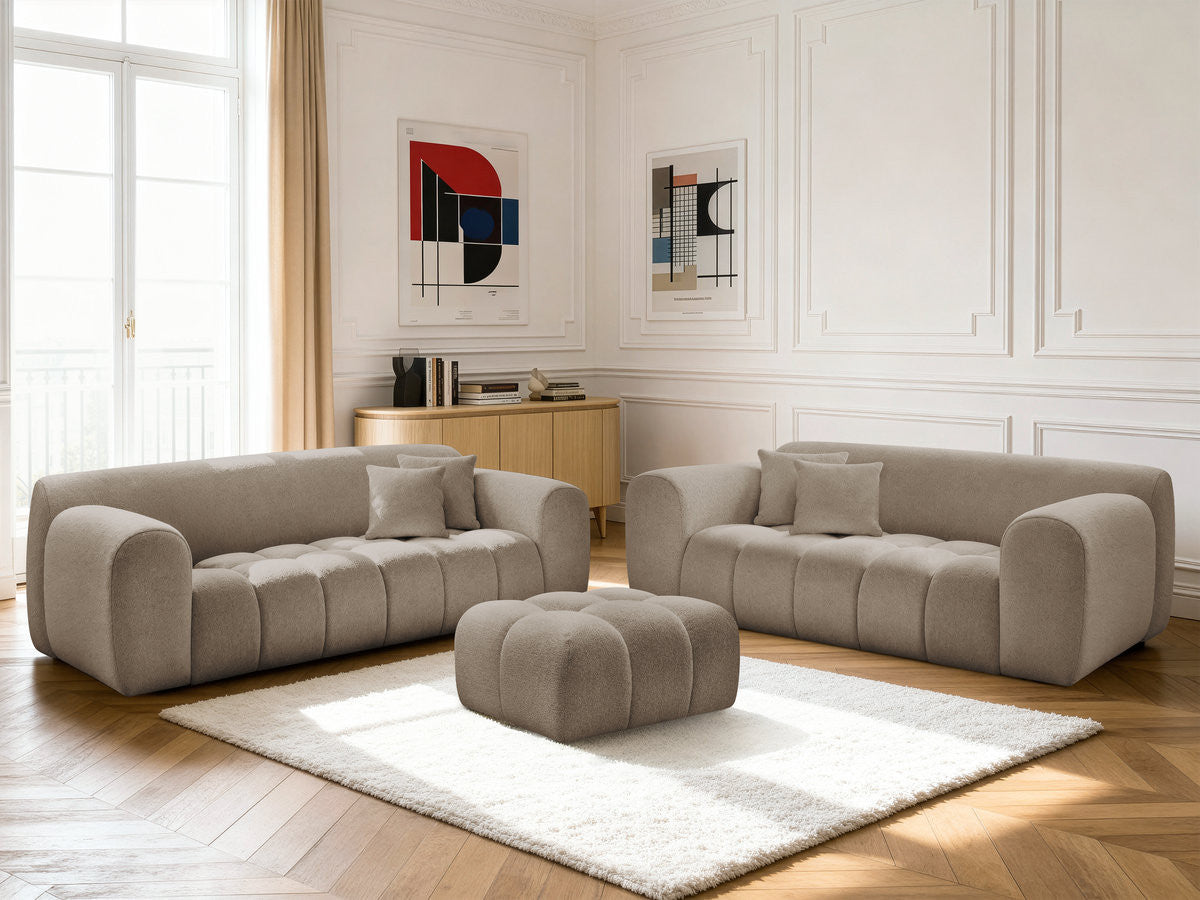 Zestaw Sofa nierozkładany 3+2-osobowymi MELISSE tkanina melanżowa z pufą