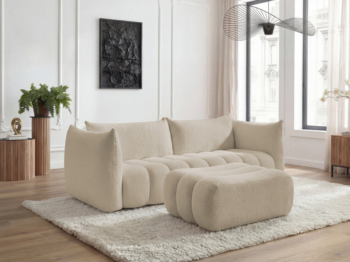 Sofa nierozkładana 4-osobowa AZRA tkanina bukla z pufą