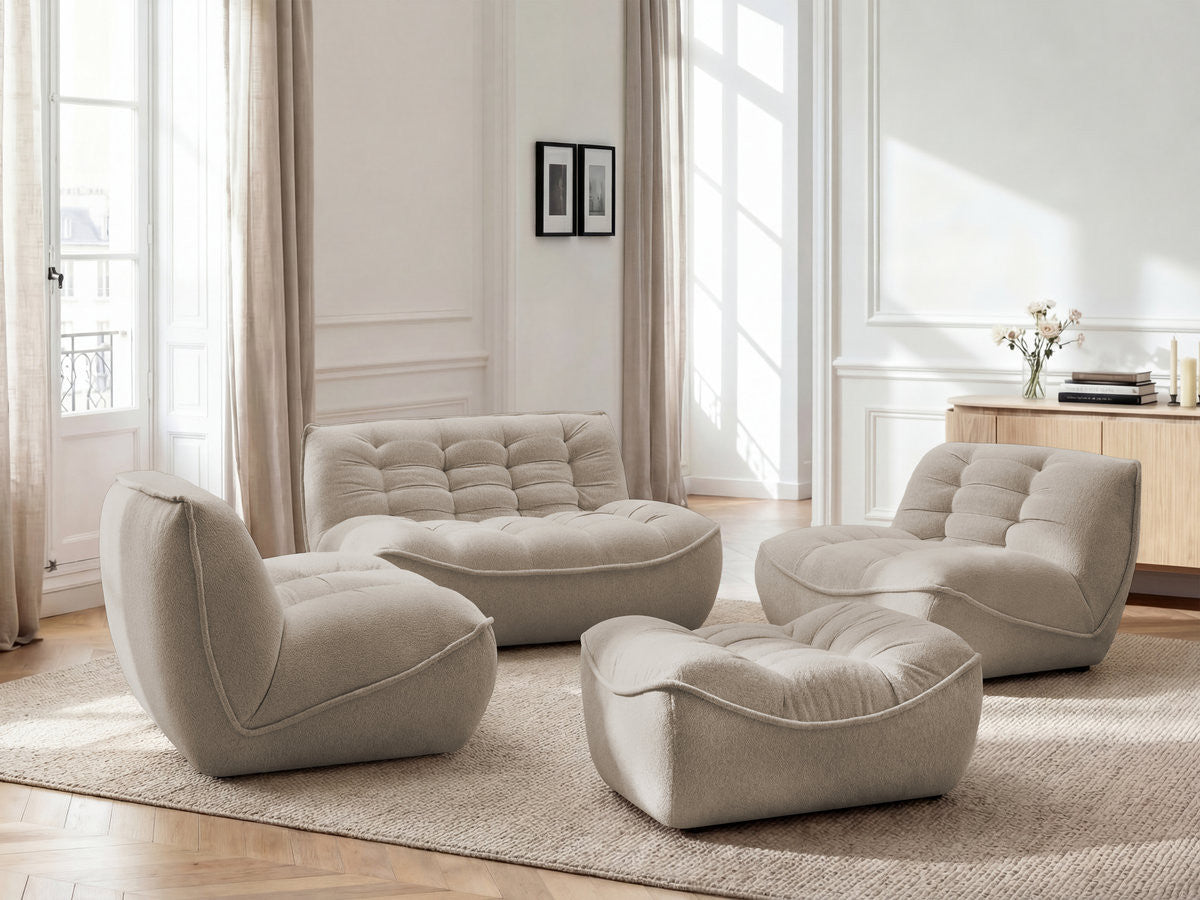 Sofa modułowa nierozkładany SERENA z 2 modułami 1-osobowymi i 1 Moduł 2-osobowymi tkanina melanżowa z pufą