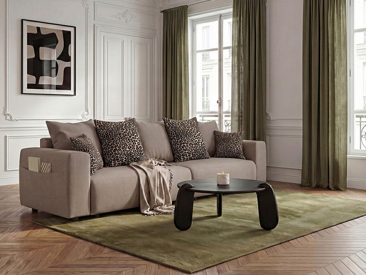 Sofa rozkładana SIDONIE z poduszkami w panterkę